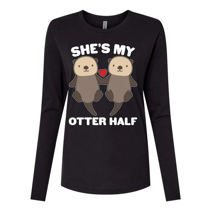 Cute She's My Otter Half Matching Couples Shirt Womens Cotton Relaxed Long Sleeve T-Shirt