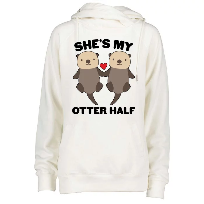 Cute She's My Otter Half Matching Couples Shirt Womens Funnel Neck Pullover Hood