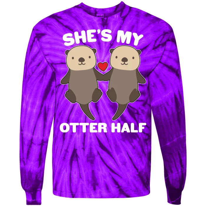 Cute She's My Otter Half Matching Couples Shirt Tie-Dye Long Sleeve Shirt