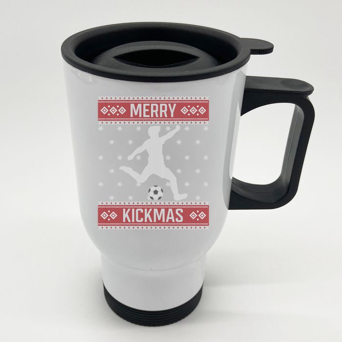 Christmas Soccer Merry Kickmas Ball Sport Player Xmas Meaningful Gift Front & Back Stainless Steel Travel Mug