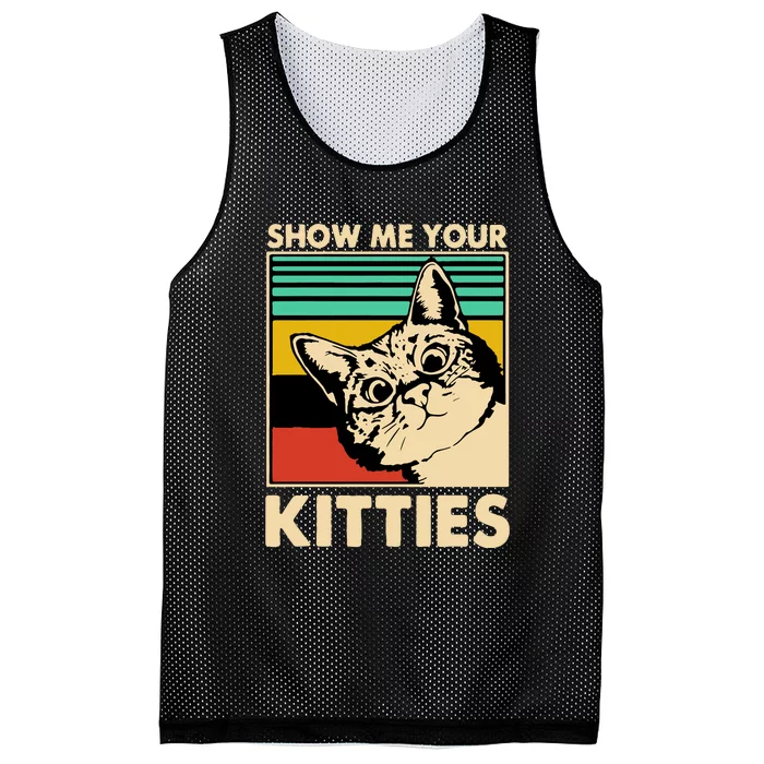 Cat Show Me Your Kitties Funny Cats Lover Vintage Mesh Reversible Basketball Jersey Tank