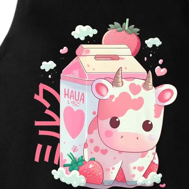 Cute Strawberry Milk Carton Cow Kawaii Lofi Japanese Pink Ladies Tri-Blend Wicking Tank