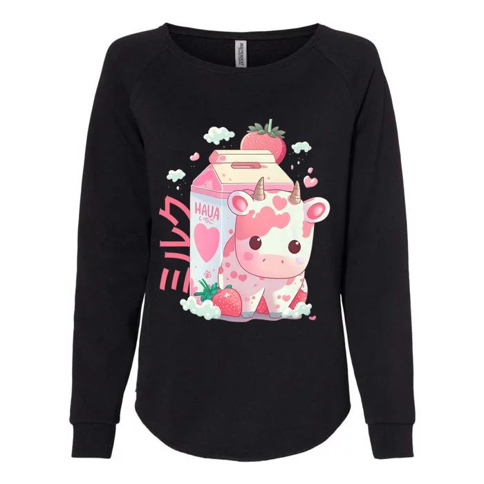 Cute Strawberry Milk Carton Cow Kawaii Lofi Japanese Pink Womens California Wash Sweatshirt