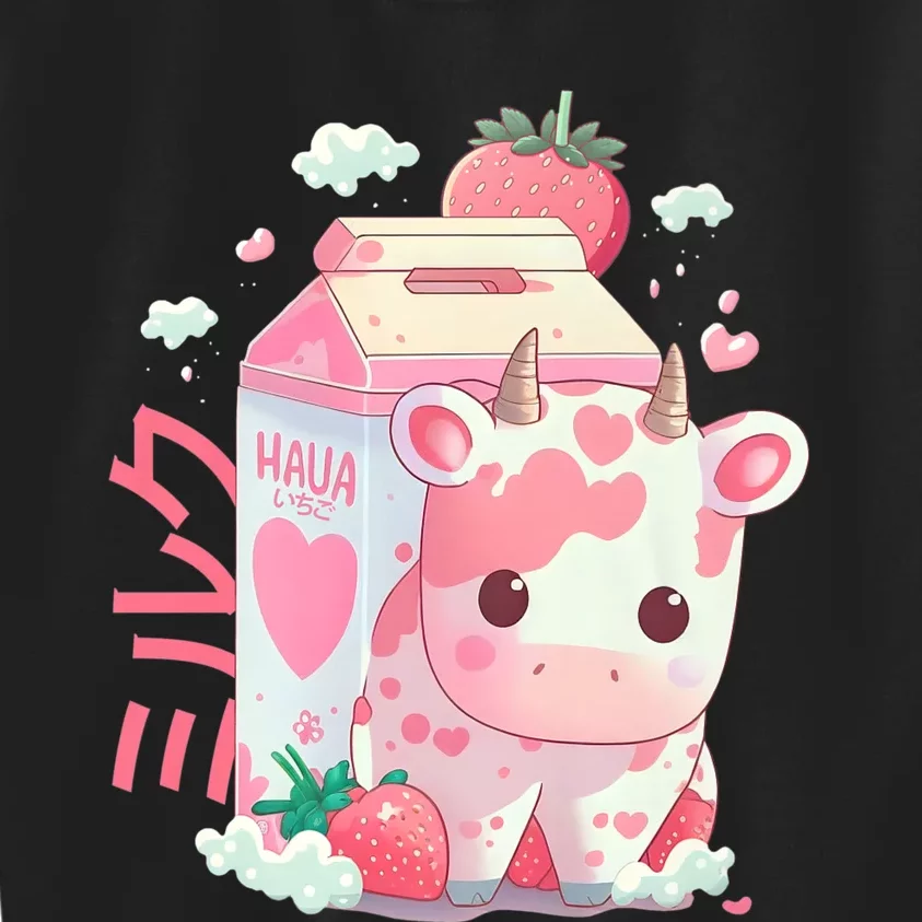 Cute Strawberry Milk Carton Cow Kawaii Lofi Japanese Pink Kids Sweatshirt