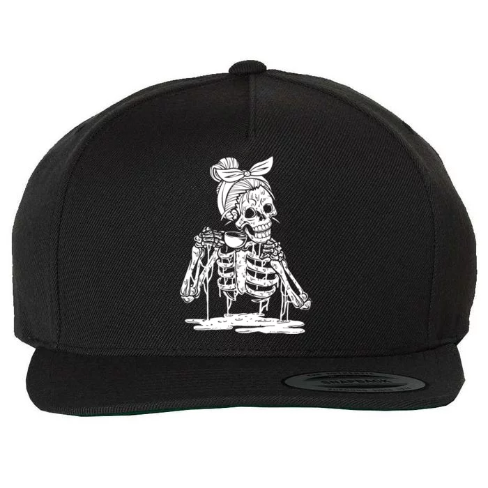 Caffeinated Skeleton Messy Bun Coffee Lover Skull Halloween Gift Wool Snapback Cap