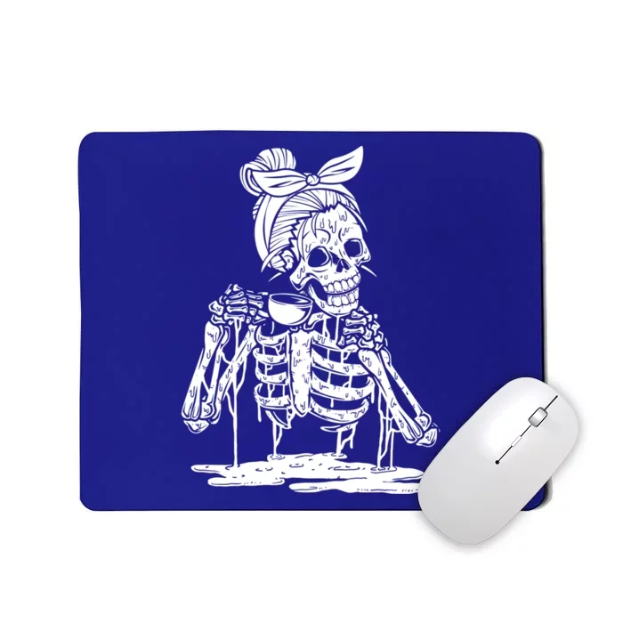 Caffeinated Skeleton Messy Bun Coffee Lover Skull Halloween Gift Mousepad