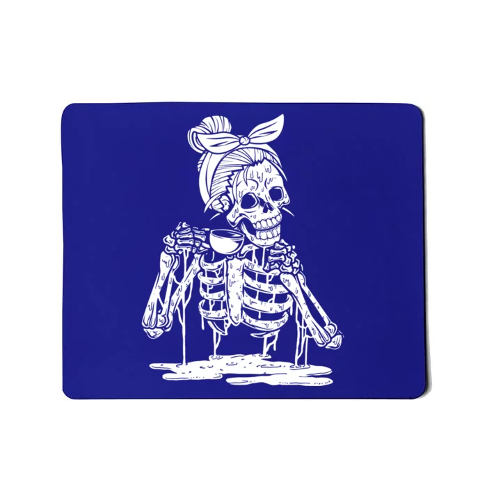 Caffeinated Skeleton Messy Bun Coffee Lover Skull Halloween Gift Mousepad