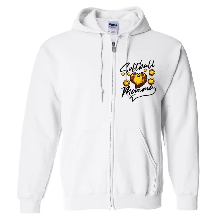 Cool Softball Momma Gift For Mom Proud Ball Sports Full Zip Hoodie