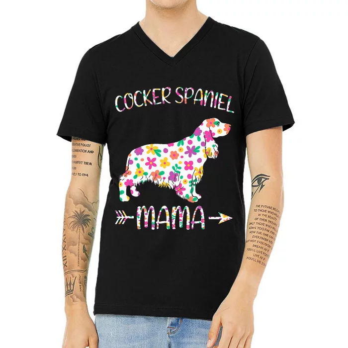 Cocker Spaniel Mama Floral Dog Mom Mothers Day V-Neck T-Shirt