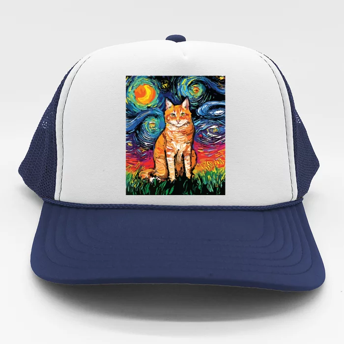 Cat Starry Night Cat Women Cat Van Gogh Cat Trucker Hat