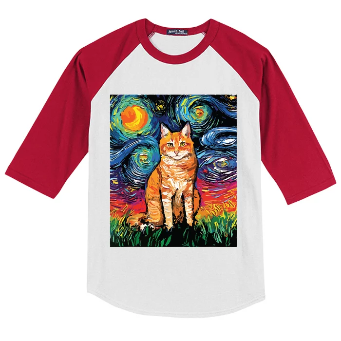 Cat Starry Night Cat Women Cat Van Gogh Cat Kids Colorblock Raglan Jersey