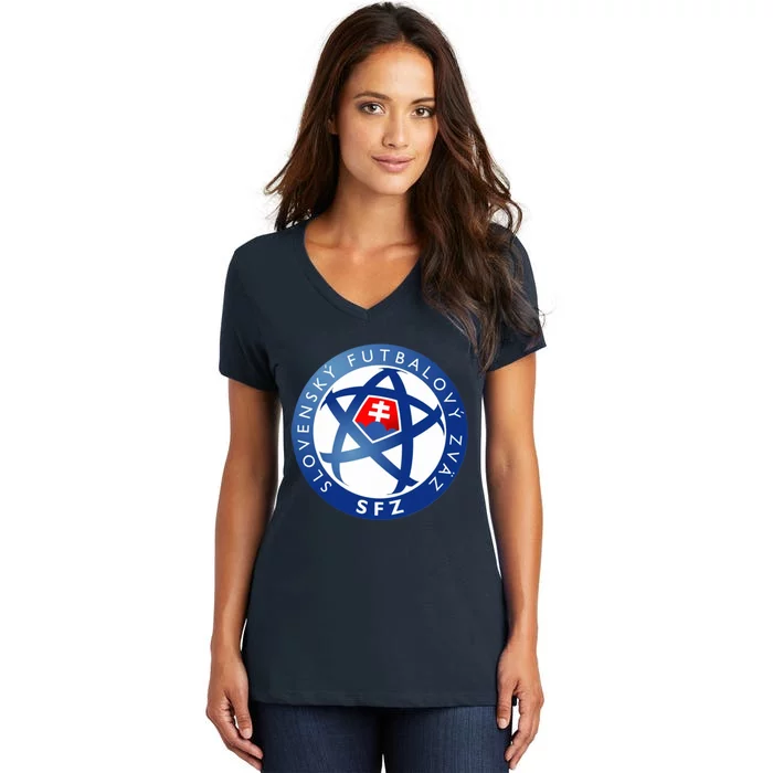 Cool Slovakia National Football Soccer Team Art Logo Women's V-Neck T-Shirt