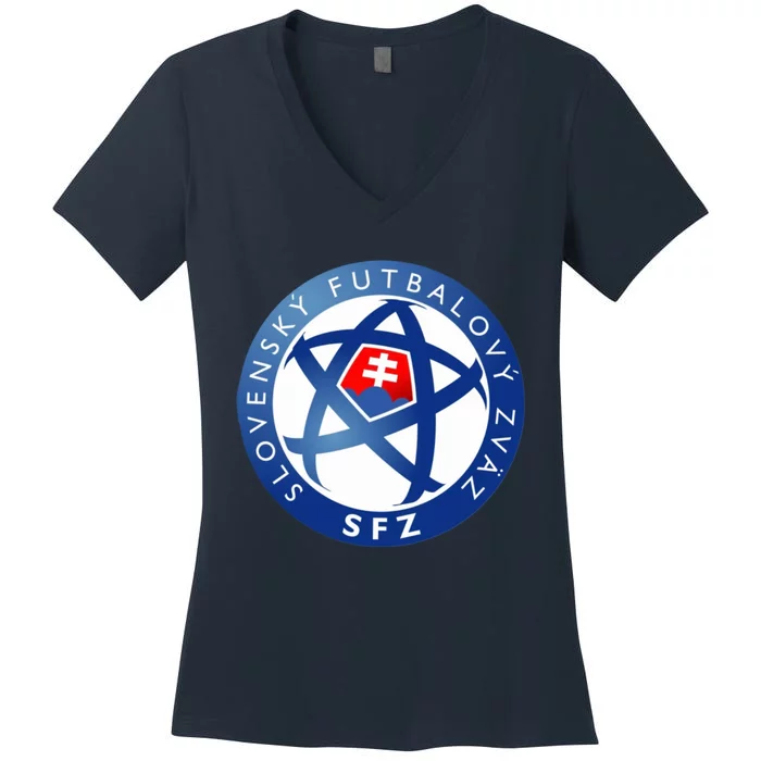 Cool Slovakia National Football Soccer Team Art Logo Women's V-Neck T-Shirt