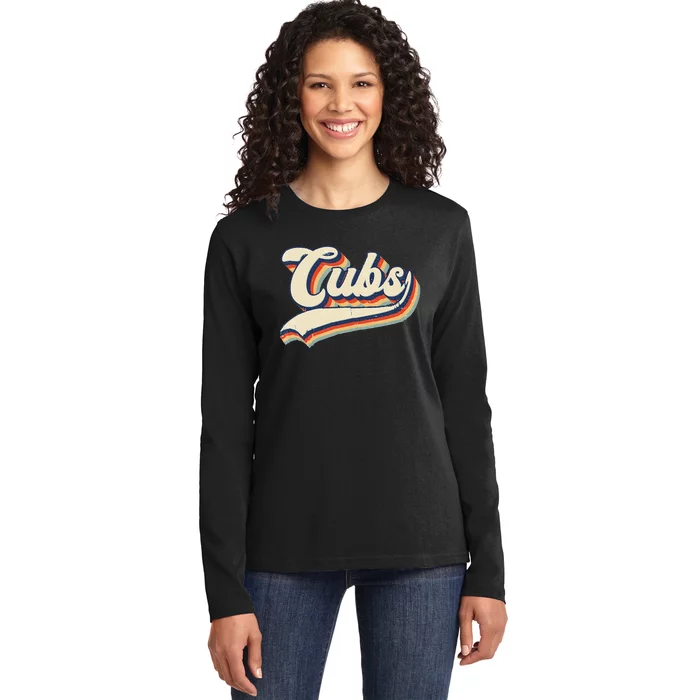 Cubs Sports Name Vintage Retro Ladies Long Sleeve Shirt