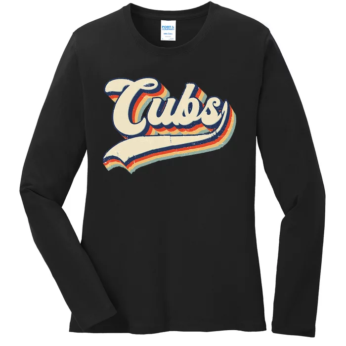 Cubs Sports Name Vintage Retro Ladies Long Sleeve Shirt