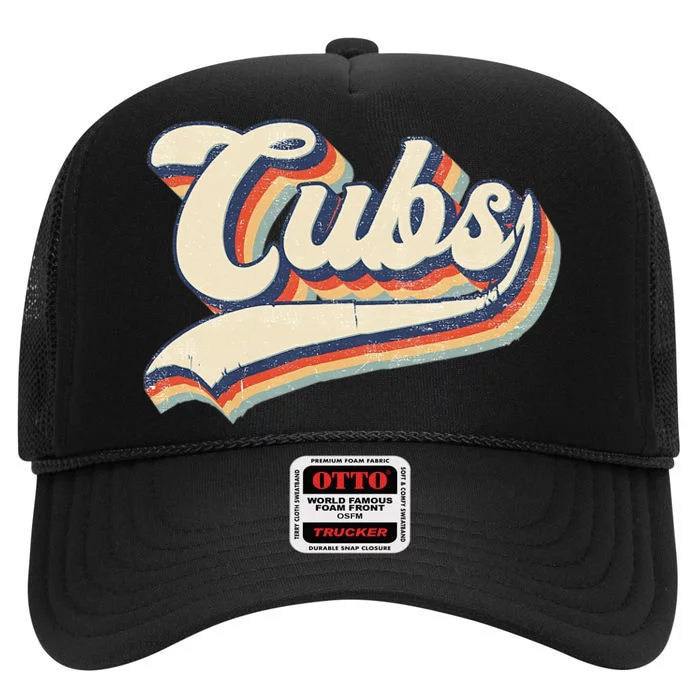 Cubs Sports Name Vintage Retro High Crown Mesh Trucker Hat