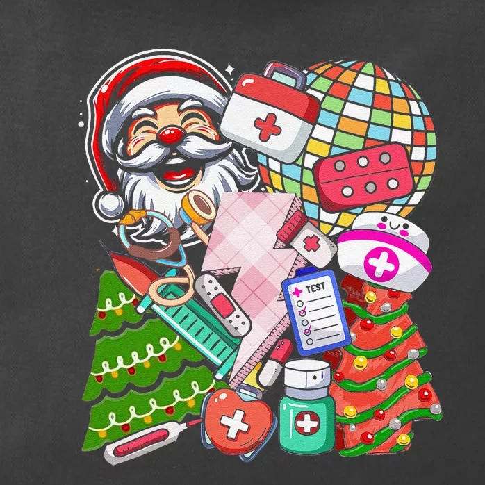 Christmas Santa Nurse Disco Ball Rn Cna Icu Med Surg Picu Zip Tote Bag