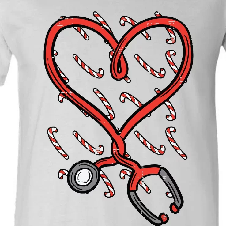 Christmas Stethoscope Nurse Xmas Nursing Scrub Top Women V-Neck T-Shirt