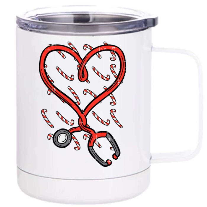 Christmas Stethoscope Nurse Xmas Nursing Scrub Top Gift Front & Back 12oz Stainless Steel Tumbler Cup