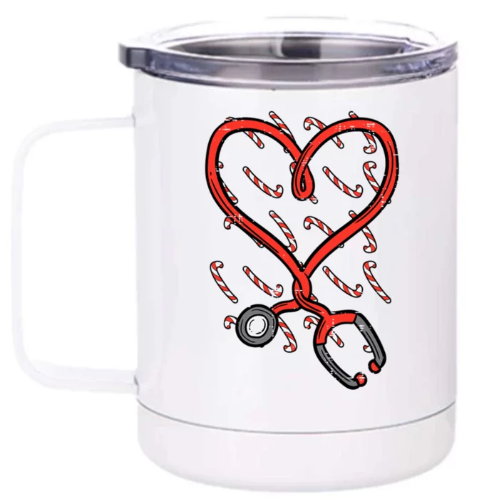 Christmas Stethoscope Nurse Xmas Nursing Scrub Top Gift Front & Back 12oz Stainless Steel Tumbler Cup