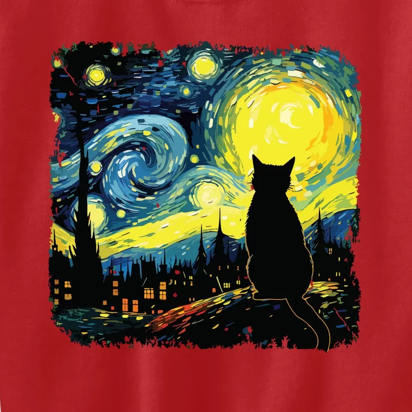 Cat Starry Night Van Gogh Cat For Cat Lover Cat Mom Cat Dad Kids Sweatshirt