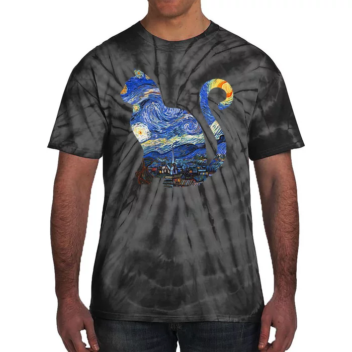 Cat Starry Night Cat Tee Van Gogh Cat Tie-Dye T-Shirt