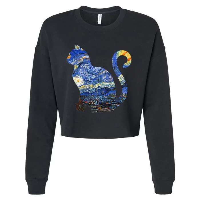 Cat Starry Night Cat Tee Van Gogh Cat Cropped Pullover Crew