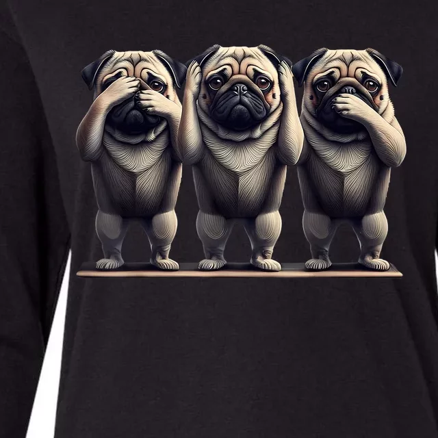 Cute See No Evil Hear No Evil Speak No Evil Three Pug Womens Cotton Relaxed Long Sleeve T-Shirt