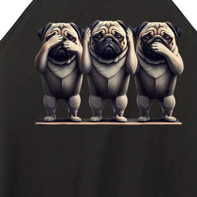 Cute See No Evil Hear No Evil Speak No Evil Three Pug Women’s Perfect Tri Rocker Tank