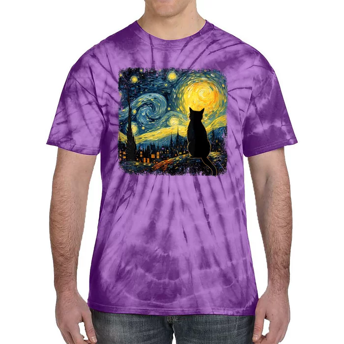 Cat Starry Night Van Gogh Cat For Cat Lover Cat Mom Cat Dad Tie-Dye T-Shirt