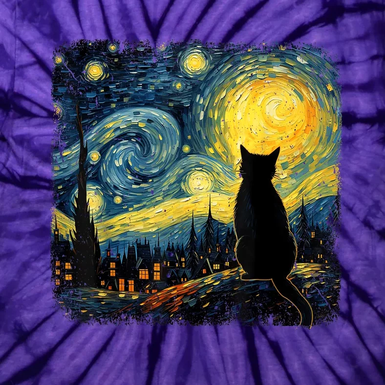 Cat Starry Night Van Gogh Cat For Cat Lover Cat Mom Cat Dad Tie-Dye T-Shirt