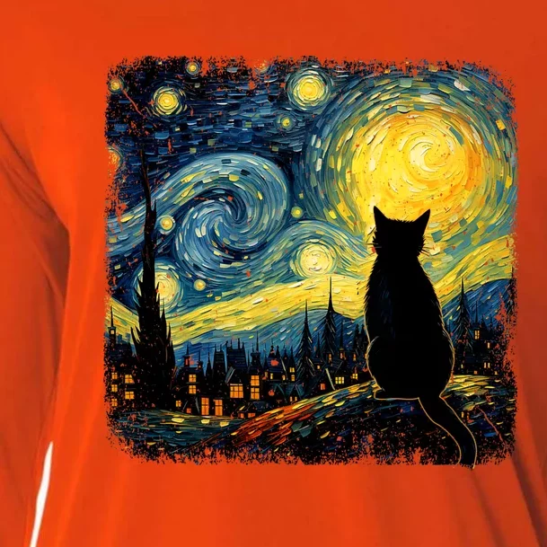 Cat Starry Night Van Gogh Cat For Cat Lover Cat Mom Cat Dad Cooling Performance Long Sleeve Crew