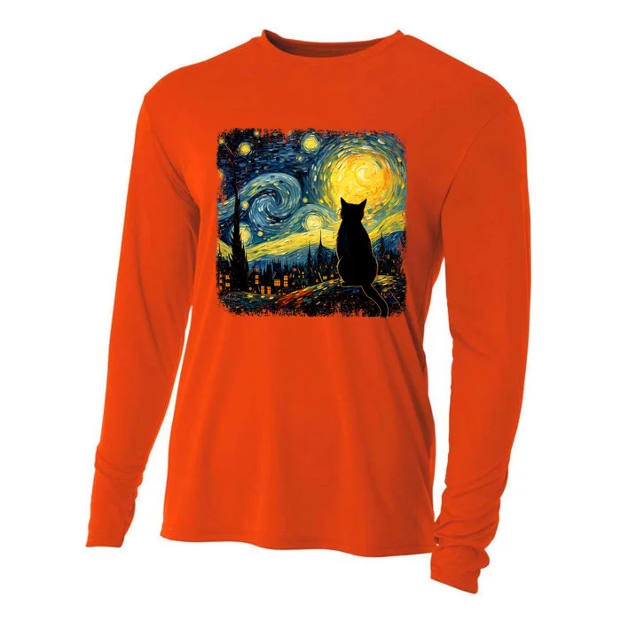 Cat Starry Night Van Gogh Cat For Cat Lover Cat Mom Cat Dad Cooling Performance Long Sleeve Crew