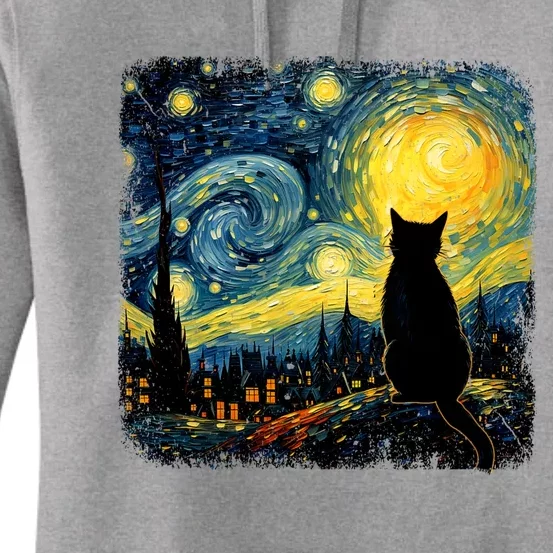 Cat Starry Night Van Gogh Cat For Cat Lover Cat Mom Cat Dad Women's Pullover Hoodie