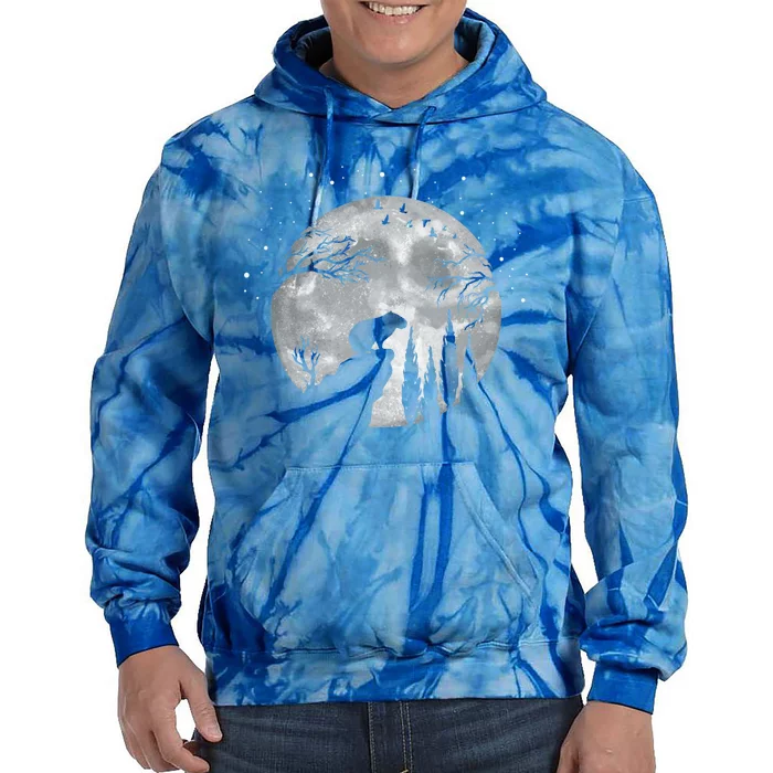 Capybara Slhouette Night Sky Full Moon Rodent Capybara Funny Gift Tie Dye Hoodie