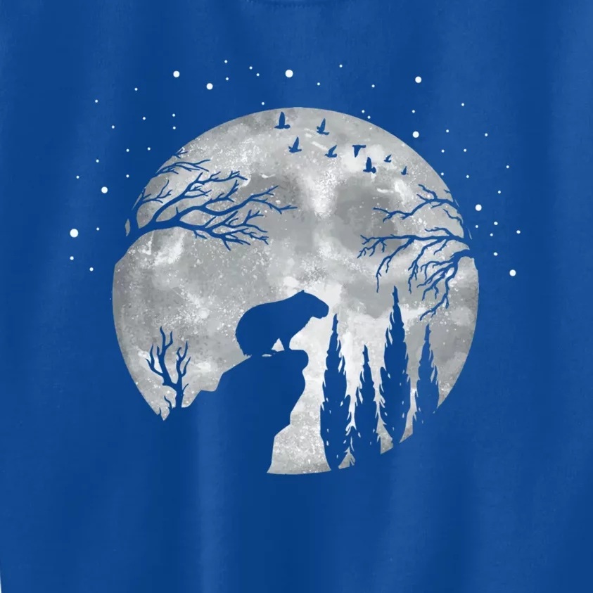 Capybara Slhouette Night Sky Full Moon Rodent Capybara Funny Gift Kids Sweatshirt