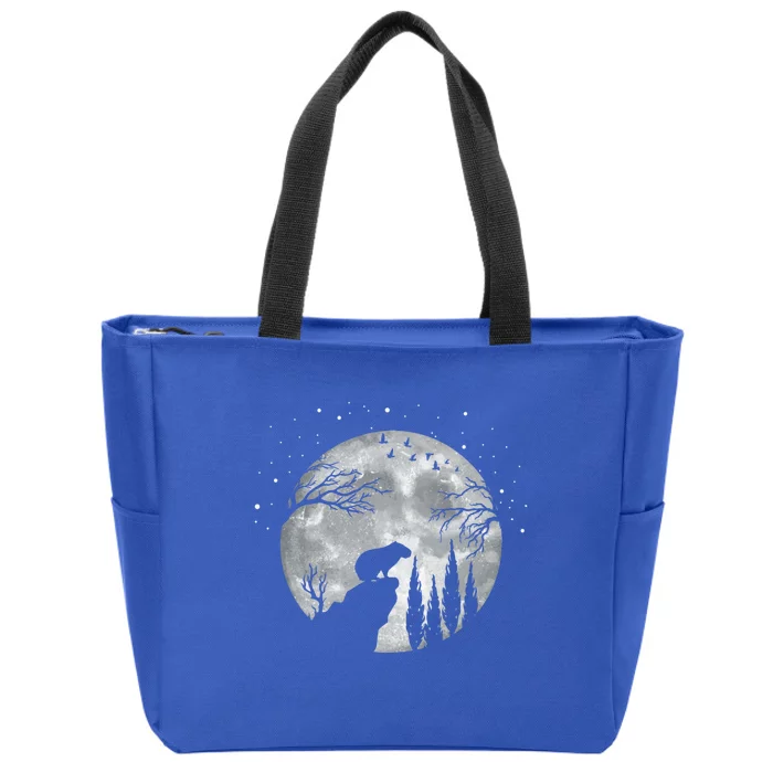 Capybara Slhouette Night Sky Full Moon Rodent Capybara Funny Gift Zip Tote Bag