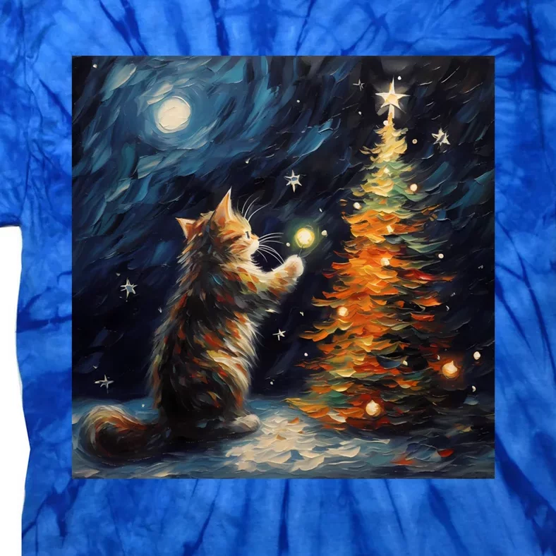 Cute Starry Night Christmas Kitty Kitten Xmas Tree Novelty Cool Gift Tie-Dye T-Shirt