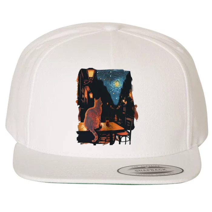 Cat Starry Night Van Gogh Art Style Coffee Shop Wool Snapback Cap