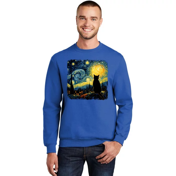 Cat Starry Night Van Gogh Cat For Cat Lover Cat Mom Cat Dad Tall Sweatshirt