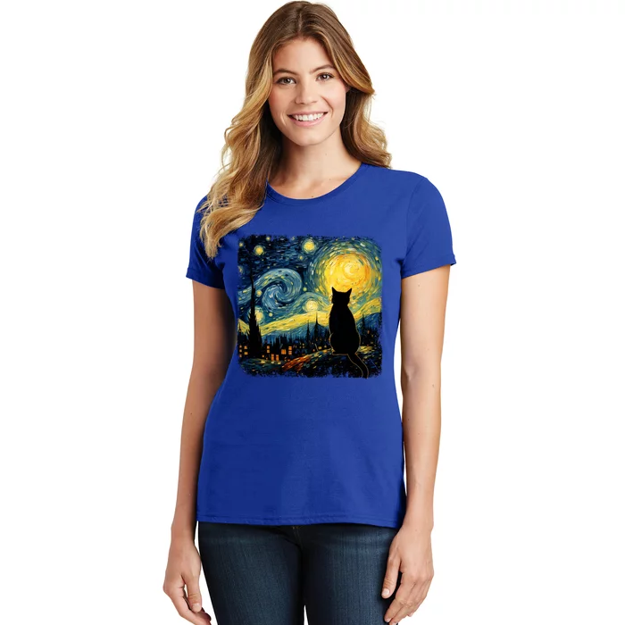 Cat Starry Night Van Gogh Cat For Cat Lover Cat Mom Cat Dad Women's T-Shirt