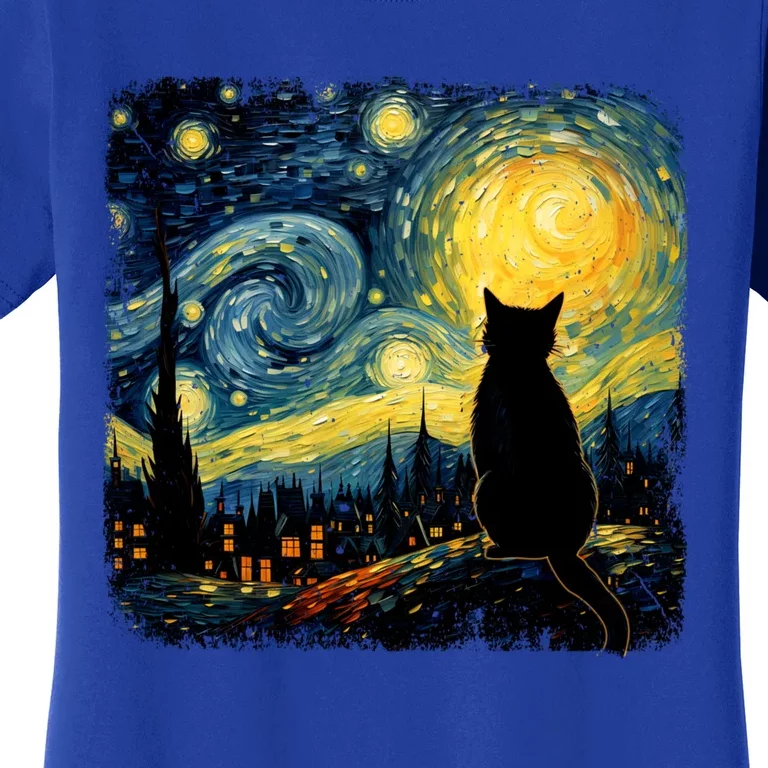 Cat Starry Night Van Gogh Cat For Cat Lover Cat Mom Cat Dad Women's T-Shirt