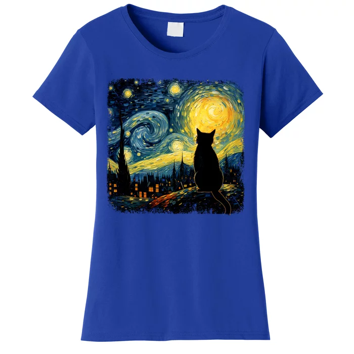 Cat Starry Night Van Gogh Cat For Cat Lover Cat Mom Cat Dad Women's T-Shirt