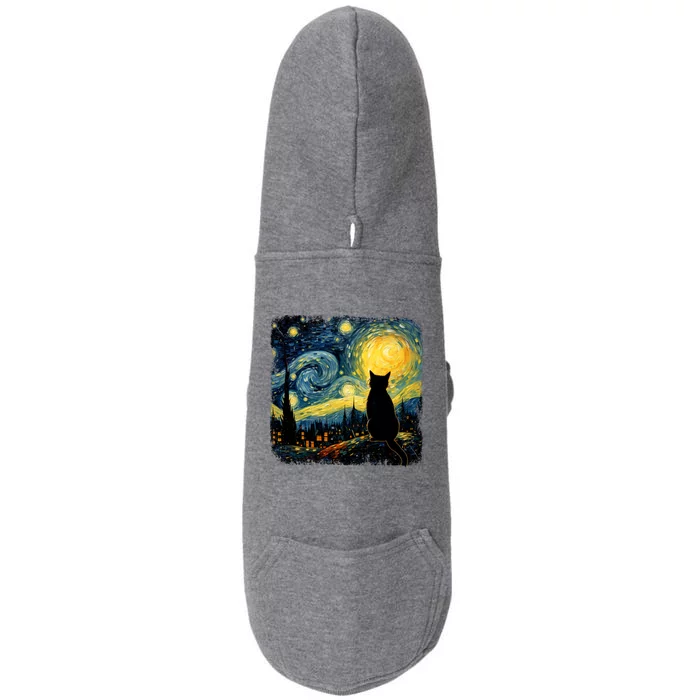 Cat Starry Night Van Gogh Cat For Cat Lover Cat Mom Cat Dad Doggie 3-End Fleece Hoodie