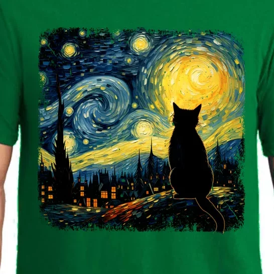 Cat Starry Night Van Gogh Cat For Cat Lover Cat Mom Cat Dad Pajama Set