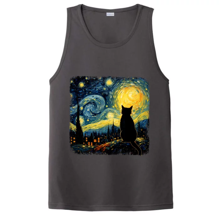 Cat Starry Night Van Gogh Cat For Cat Lover Cat Mom Cat Dad Performance Tank