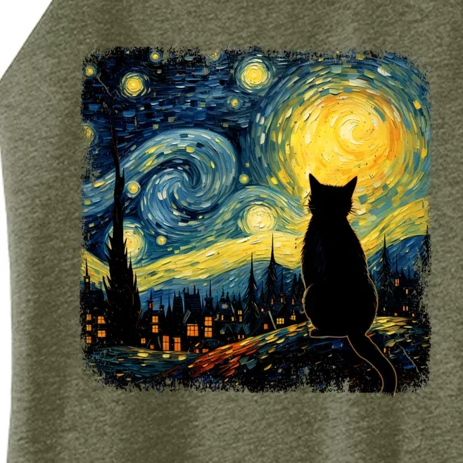 Cat Starry Night Van Gogh Cat For Cat Lover Cat Mom Cat Dad Women’s Perfect Tri Rocker Tank