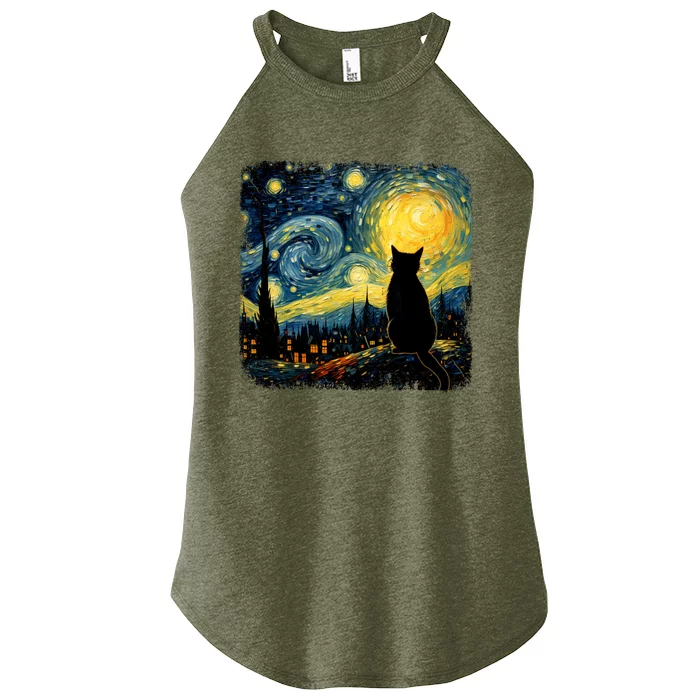 Cat Starry Night Van Gogh Cat For Cat Lover Cat Mom Cat Dad Women’s Perfect Tri Rocker Tank