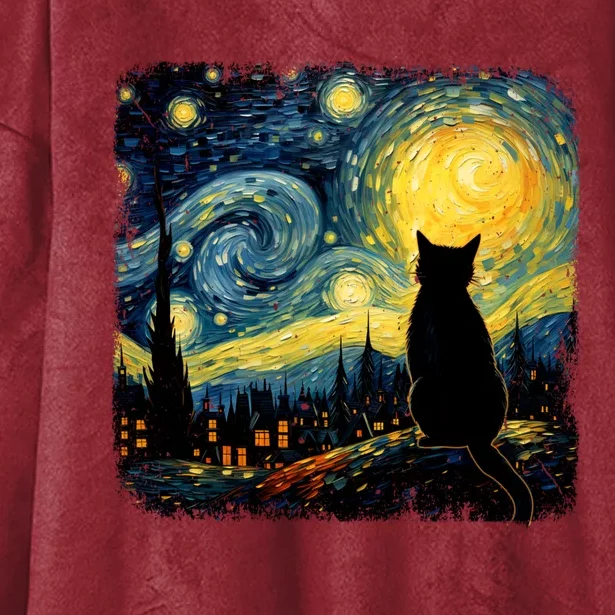 Cat Starry Night Van Gogh Cat For Cat Lover Cat Mom Cat Dad Hooded Wearable Blanket