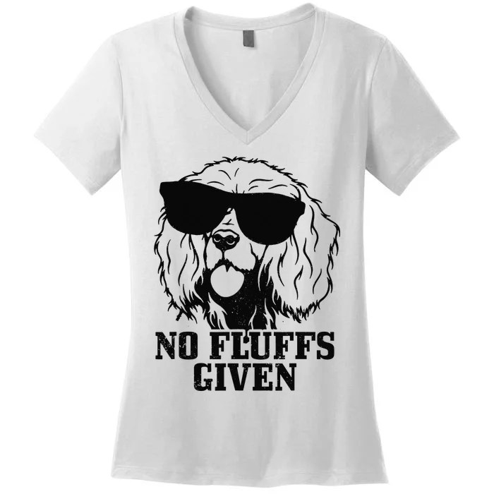 Cocker Spaniel No Fluffs Given Dog Mom Dad Funny Women's V-Neck T-Shirt